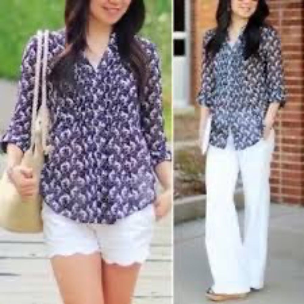 Anthropologie Maeve Eggplant Monkey Print‎ Pintuck Blouse Sz 2